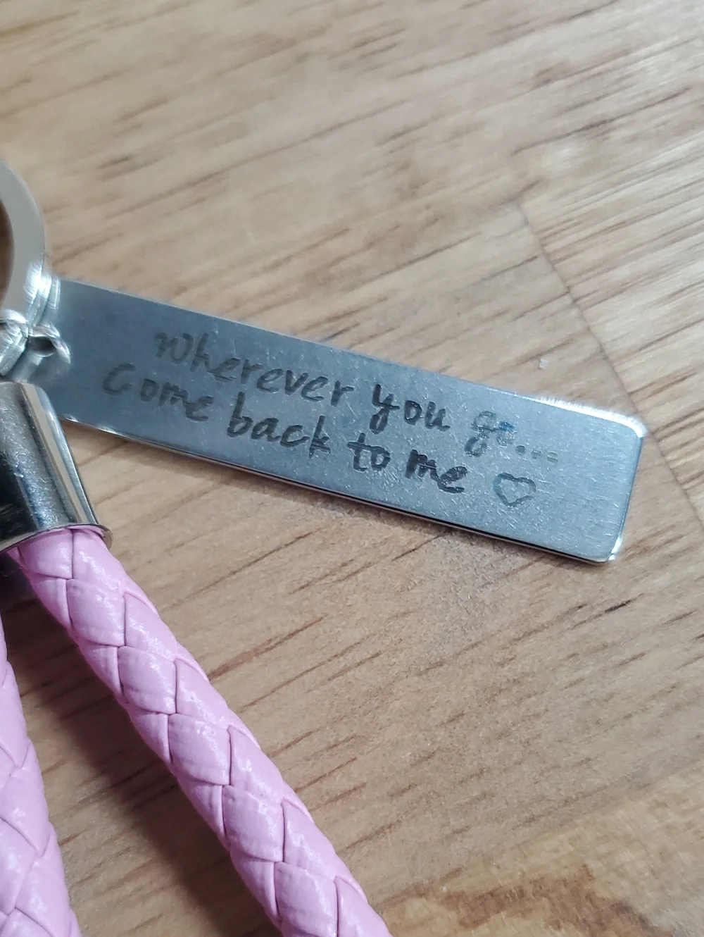Pink Braided Leather Keyring with Purple Bead Charms